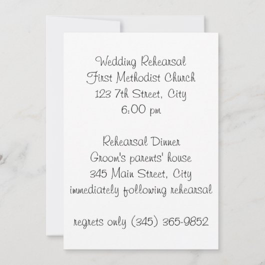 Invitation au dîner de répétition Mariage (Dos)