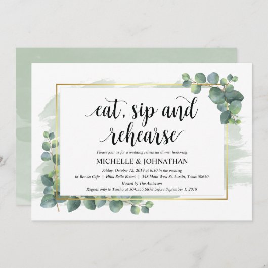 Invitation au dîner de répétition Mariage Eucalypt (Devant / Derrière)