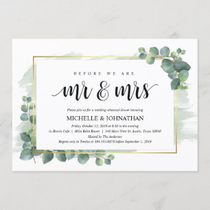 Invitation au dîner de répétition Mariage Eucalypt