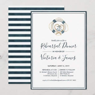 Invitation au dîner de répétition Navy & Blanc