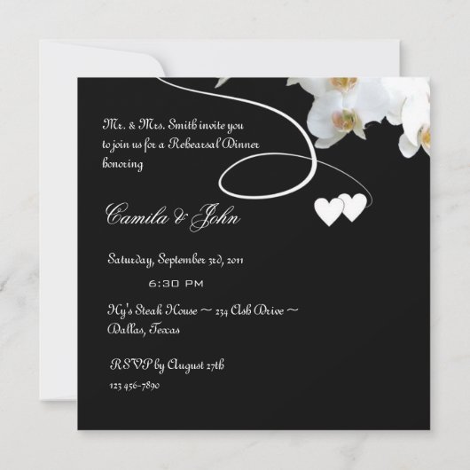 Invitation au dîner de répétition Orchidées & Swir (Dos)