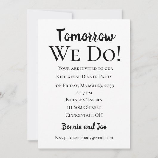 Invitation au dîner de répétition Tomorrow We Do! (Devant)