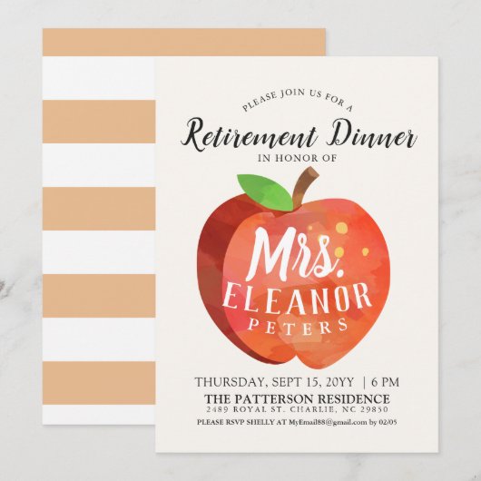 Invitation au dîner de retraite Apple de l'enseign (Devant / Derrière)