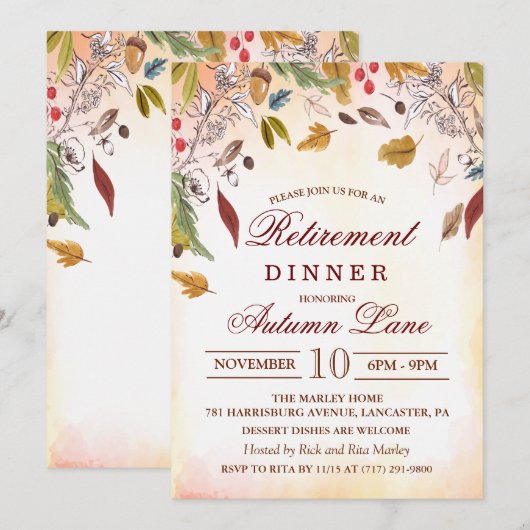 Invitation au dîner de retraite Feuilles d'automne (Devant / Derrière)