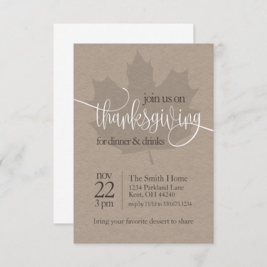 Invitation au dîner de Thanksgiving (Devant / Derrière)