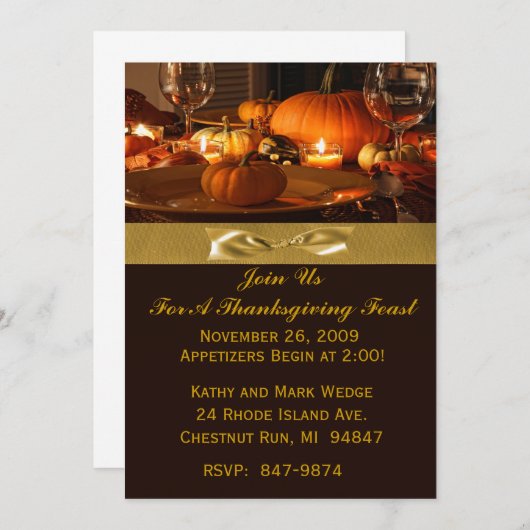 Invitation Au Dîner De Thanksgiving (Devant / Derrière)