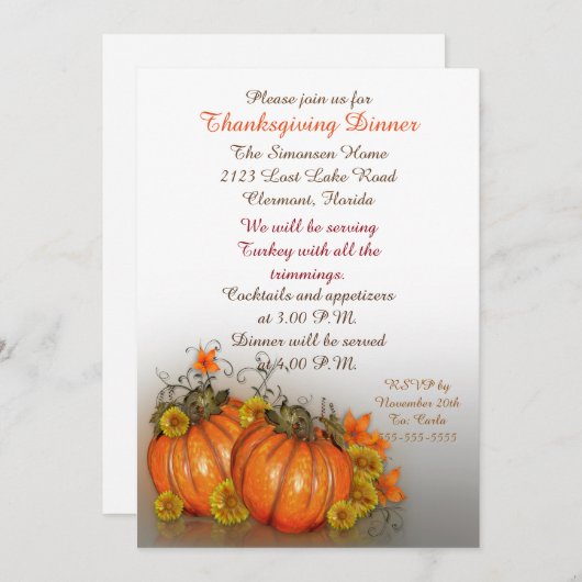 Invitation au dîner de Thanksgiving (Devant / Derrière)