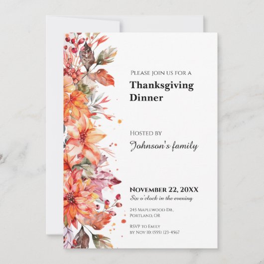 Invitation au dîner de Thanksgiving (Devant)