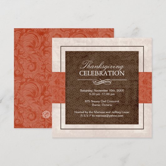 Invitation au dîner de Thanksgiving (Devant / Derrière)