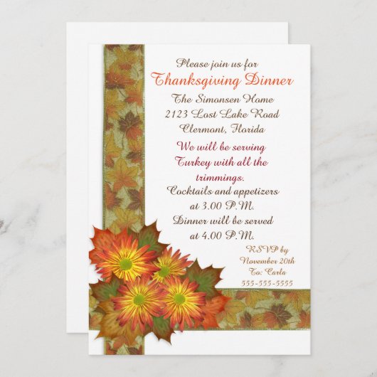 Invitation au dîner de Thanksgiving (Devant / Derrière)