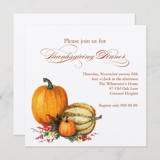 Invitation Au Dîner De Thanksgiving (Devant / Derrière)