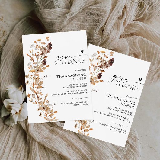 Invitation au dîner de Thanksgiving aux feuilles d