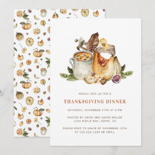 Invitation au dîner de Thanksgiving avec citrouill