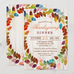 Invitation au dîner de Thanksgiving avec feuilles