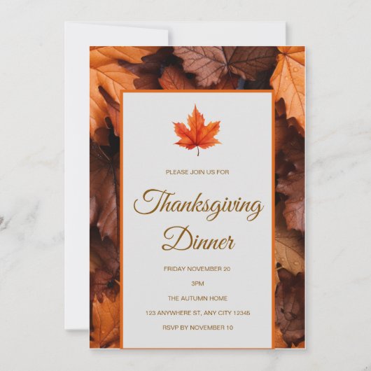 Invitation au dîner de Thanksgiving des feuilles d (Devant)