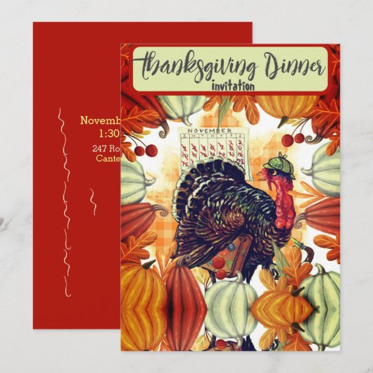 INVITATION AU DÎNER DE THANKSGIVING DINDE (Devant / Derrière)