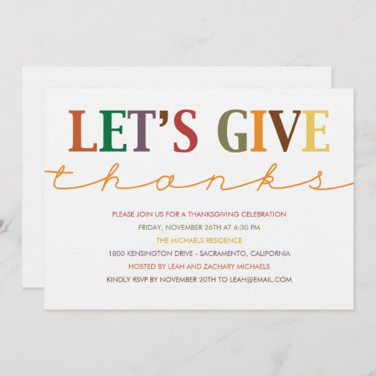 Invitation Au Dîner De Thanksgiving Moderne (Devant / Derrière)