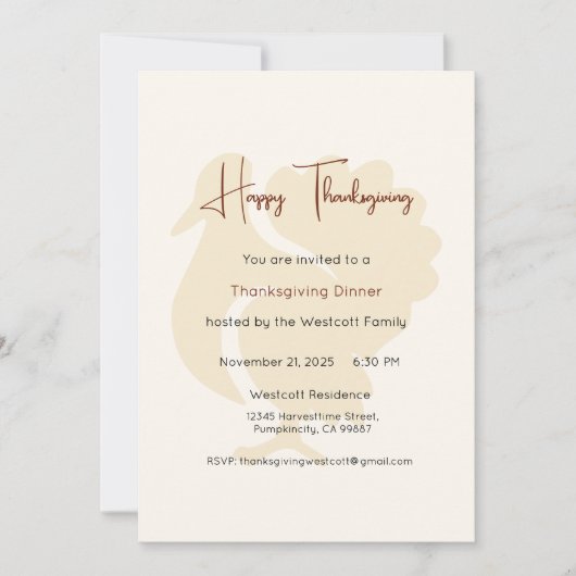 Invitation au dîner de Thanksgiving, Thanksgiving (Devant)