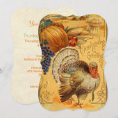 Invitation au dîner de Thanksgiving Vintage Turkey (Devant / Derrière)