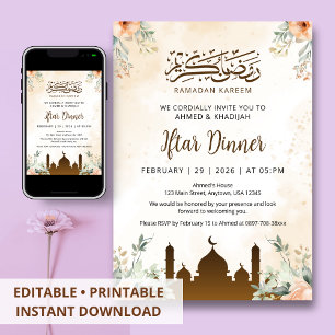 Invitation au dîner d'Iftar du Ramadan floral pêch
