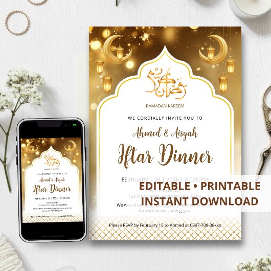 Invitation au dîner d'Iftar du Ramadan Luxe Golden