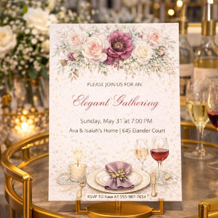Invitation au dîner floral rose