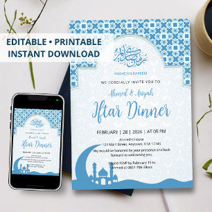 Invitation au dîner Iftar avec motif islamique ble