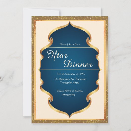 Invitation au dîner Iftar bleu royal et or (Devant)