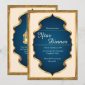 Invitation au dîner Iftar bleu royal et or (Devant / Derrière)