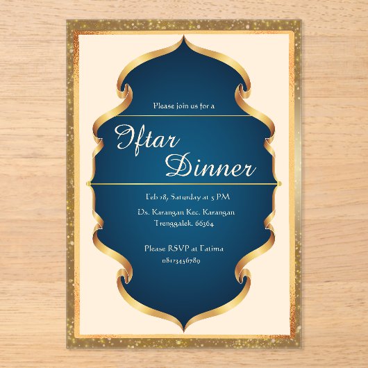 Invitation au dîner Iftar bleu royal et or (Recto)