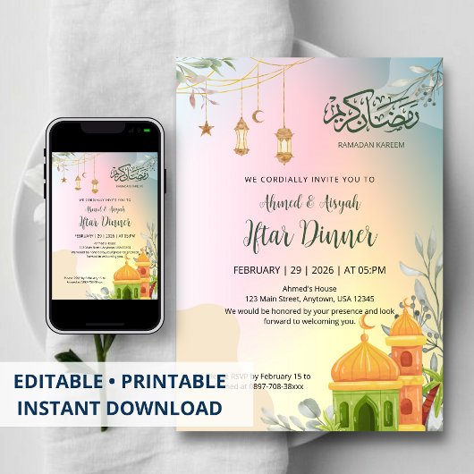 Invitation au dîner Iftar de la mosquée à dégradé 