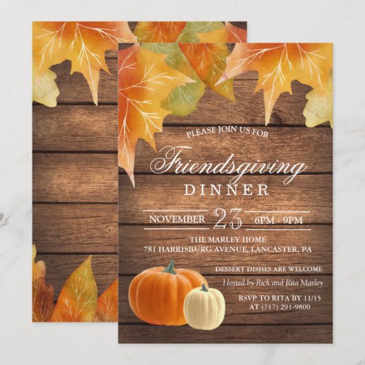 Invitation au dîner rustique de Friendsgiving (Devant / Derrière)