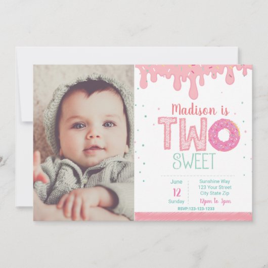 Invitation au Donut rose du 2e anniversaire avec p (Devant)
