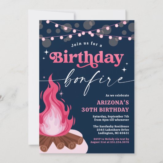 Invitation au feu d'artifice rose moderne (Devant)