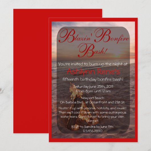 Invitation au feu de camp de plage (Devant / Derrière)