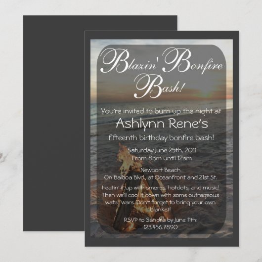 Invitation au feu de camp de plage (Devant / Derrière)