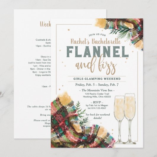 Invitation au flamping flanelle et Fizz Bacheloret (Devant / Derrière)