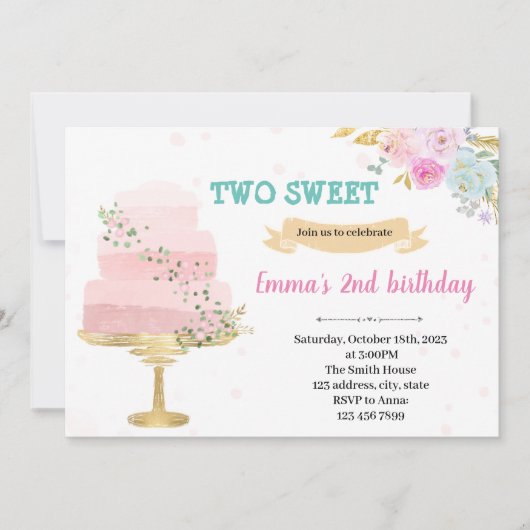 Invitation au gâteau 2ème anniversaire (Devant)