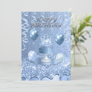 Invitation au gâteau d'anniversaire bleu étincelan
