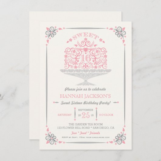 Invitation au gâteau d'anniversaire de Sweet sixte (Devant / Derrière)