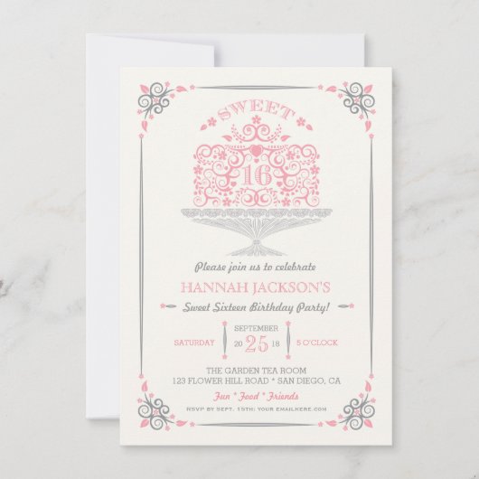 Invitation au gâteau d'anniversaire de Sweet sixte (Devant)