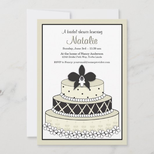 Invitation au gâteau Mariage noir et écru (Devant)