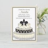 Invitation au gâteau Mariage noir et écru (Debout devant)