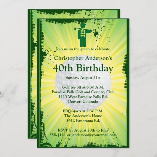 Invitation au golf 40e anniversaire de golf (Devant / Derrière)