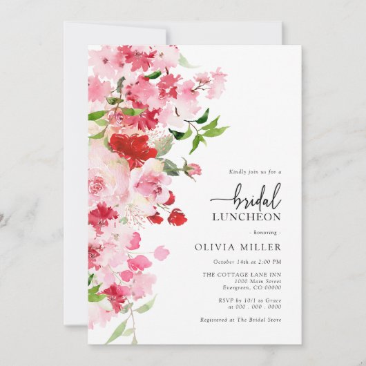 Invitation au lunch de mariage rose (Devant)