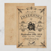 Invitation au mariage antique Jardin Rose romantiq (Devant / Derrière)