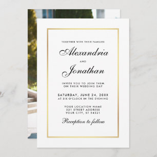 Invitation au mariage blanc noir élégant moderne -