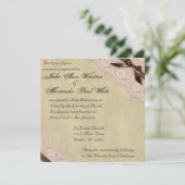 Invitation au mariage Brown et à la dentelle rose (Debout devant)