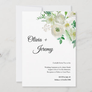 Invitation au Mariage campagnard floral blanc