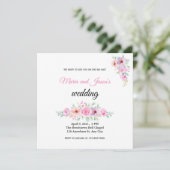 Invitation au Mariage campagnard floral rose (Debout devant)